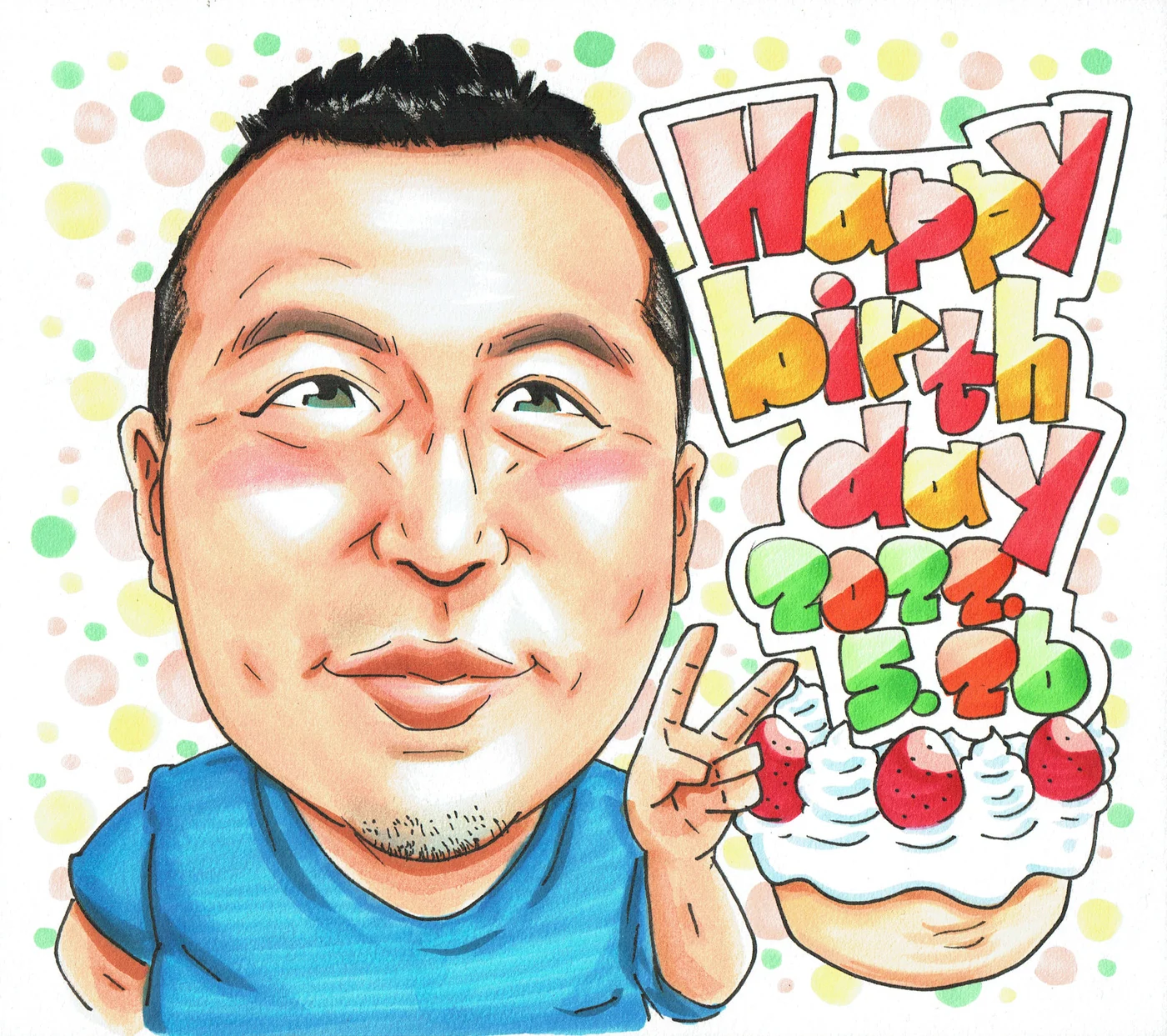 誕生日や記念日に贈られた手描き似顔絵の制作例