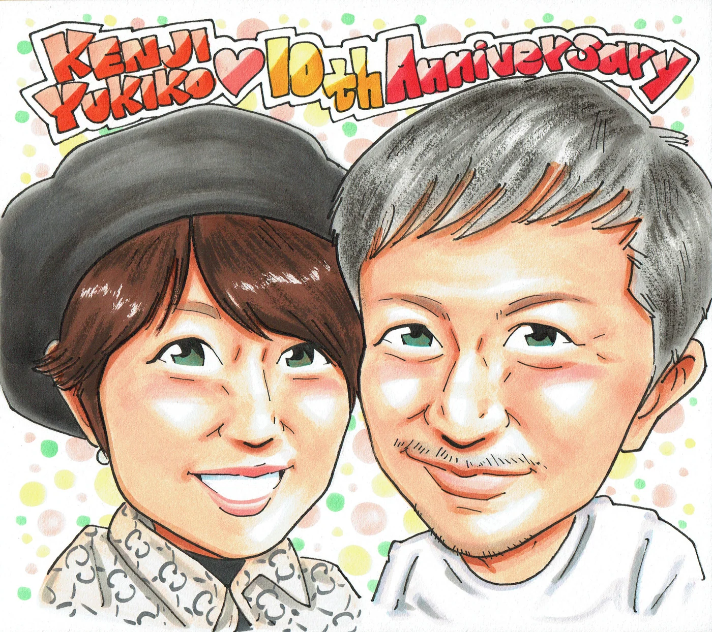 誕生日や記念日に贈られた手描き似顔絵の制作例